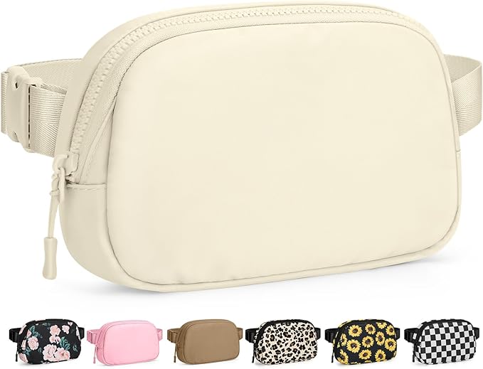 Pritent Fanny Packs for Women Cross Body Bag Waterproof Belt Bag with Adjustable Strap and Zipper Back Pocket Small Crossbody Bags Fashion Waist Packs for Workout Travelling(Ivory, Large)