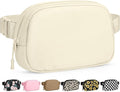 Pritent Fanny Packs for Women Cross Body Bag Waterproof Belt Bag with Adjustable Strap and Zipper Back Pocket Small Crossbody Bags Fashion Waist Packs for Workout Travelling(Ivory, Large)