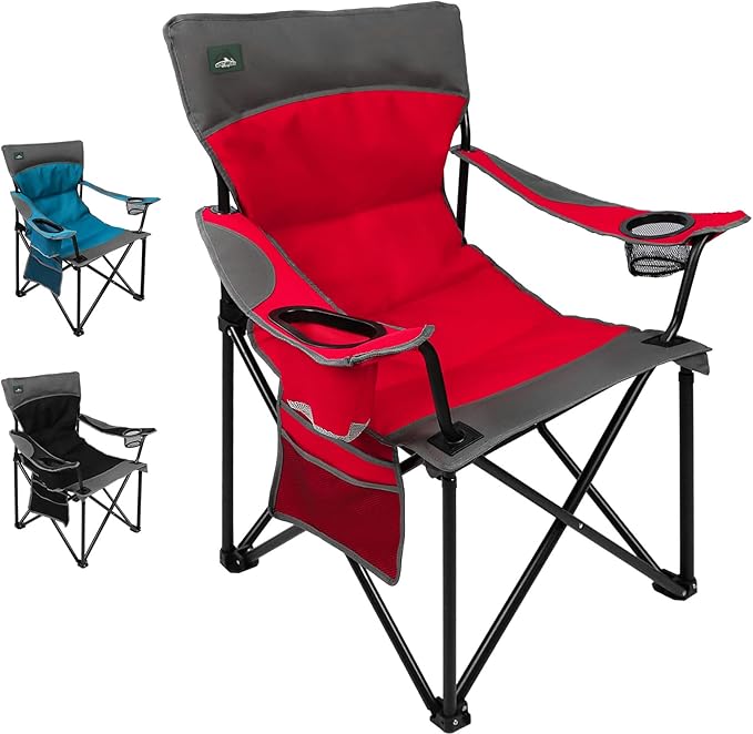 Northroad Foldable Camping Chair Heavy-Duty Outdoor Folding Chair Support Up to 300lbs for Hiking, Picnics, Patio, Beach, Fishing (Red)