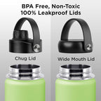 ThermoProof Double-Walled Vacuum Insulated Stainless Steel Water Bottle - Wide Mouth with Chug & Spout Lids, Dishwasher Safe, Reusable, Leakproof, Hot & Cold for Men, Women & Kids - 22oz, Fresh Mint