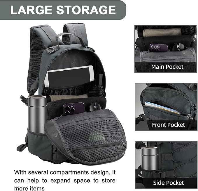 25L Hiking Backpack Small Tactical Backpack Daypack Camping Trekking Hunting Molle Pack for Men Women, Grey