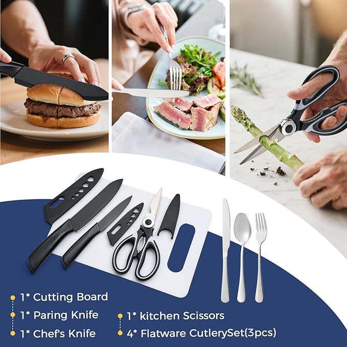 Portable Camping Kitchen Utensil 34 Pcs Set- Cookware Kit, Stainless Steel Outdoor Cooking and Grilling Utensil Organizer Travel Set Perfect for Travel, Picnics, RVs, Camping, BBQs, Parties
