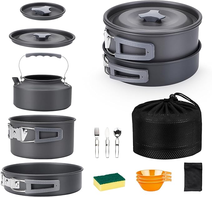 Alocs Camping Cookware, Portable Camping Essentials with Accessories, Camping Gear Camping Cooking Set for Outdoor Cooking, Backpacking, Hiking and Picnic.