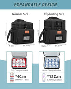 HSHRISH Double Deck Tactical Lunch Box, Large Expandable Insulated Lunch Bag, Durable Waterproof Leakproof Cooler Bag with Flag for Adults/Men/Work Outdoor Trips, 20 Cans/15 L, Black