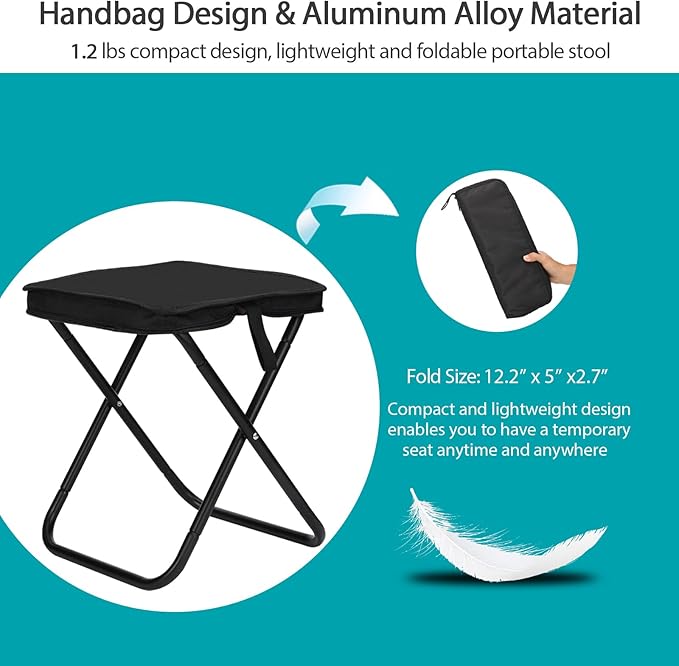 13.5-inch Lightweight Aluminum Folding Stool - Portable Compact Camping Stool Supports 350lbs, Handbag Style Carry - Ideal for Camping, Fishing, Backpacking, Outdoor, Travel