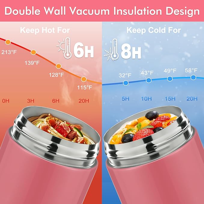 12oz 2 Pack Insulated Food Jar Set for Kids Soup Thermo Hot Food Lunch Container Wide Mouth Leak Proof Stainless Steel Vacuum Bento Box for School Office Travel Outdoors