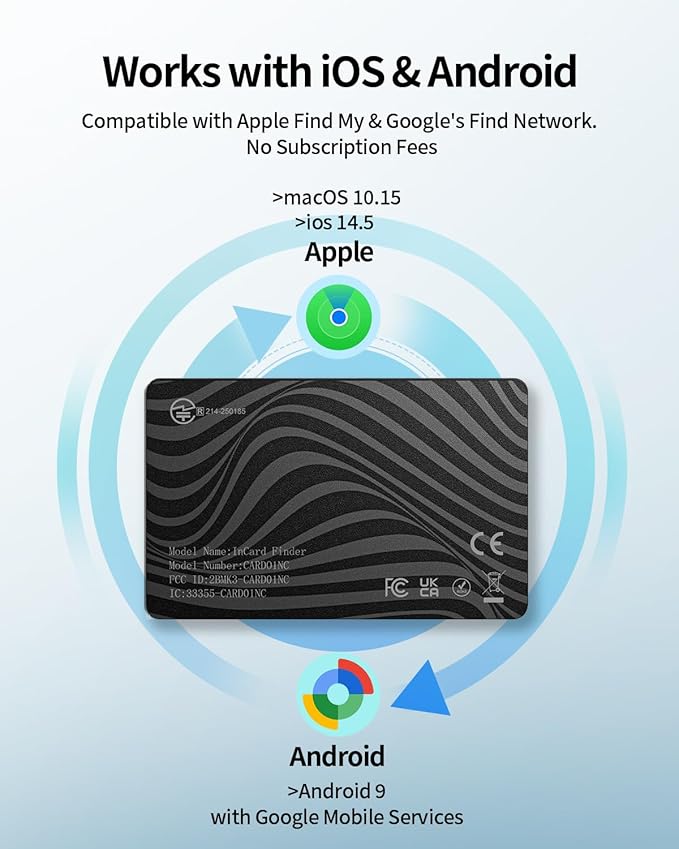 Wallet Tracker for iOS & Android, 5-Year Battery Life, IP68 Waterproof, Ultra-Slim Design, Works with Apple Find My and Google Find Hub, Smart Card Locator for Passport, Keys, Bags