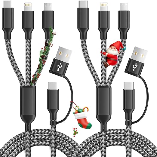 Multi Charging Cable 5 in 1, 2Pack 5FT USB C/A Multi Charger Cable to Type-C/Micro USB Port, Nylon Braided USB C Multiple Charger Cord for All Devices, Universal Phone Charger Cord for Cell Phones