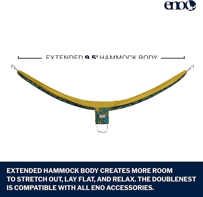 ENO DoubleNest Hammock - Lightweight, Portable, 1 to 2 Person Hammock - for Camping, Hiking, Backpacking, Travel, a Festival, or The Beach - Mantra/Gold