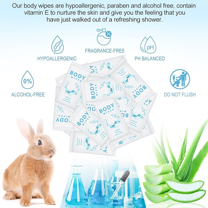 Treela 300 Pcs Bulk Deodorant Large Body Wipes Individually Wrapped Wet Wipes Travel Size for Adults Shower for Homeless Supplies Hygiene Personal Cleansing for Hiking Gym(7.09" X 9.84",White)