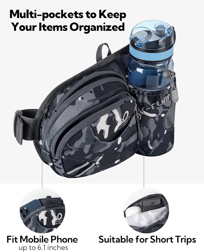 WATERFLY Fanny Pack Waist Bag: Waist Pack for Women Men with Water Bottle Holder Hiking Fanny Pack for Running Walking DogWalking Travel Cycling