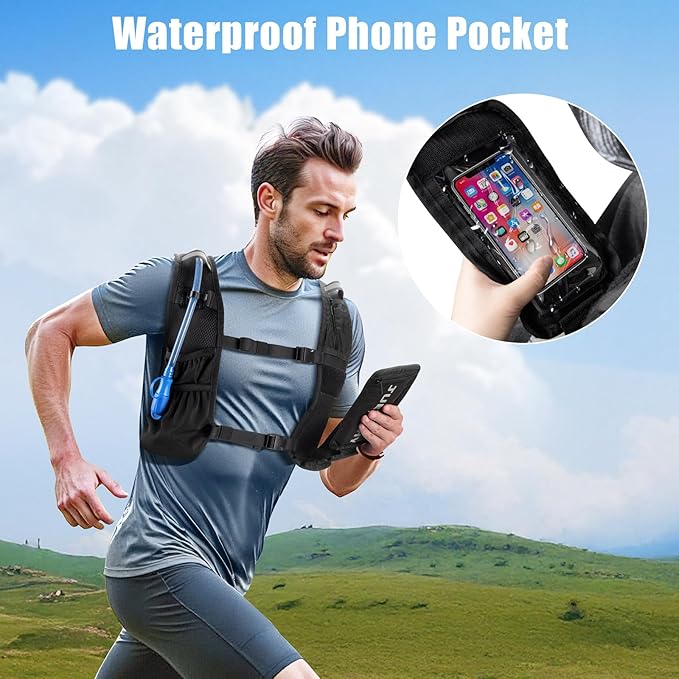 Jueachy Running Vest Lightweight for Men: Hydration Backpack with 2L Water Bladder - Waterproof Phone Pouch for Hiking
