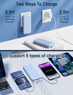 Portable Charger with Built in Cable and AC Wall Plug, USB C Power Bank 12000mAh 22.5W Super Fast Charging, Lightweight Portable Phone Charger Travel Battery Pack for iPhone, ect (Light Blue)