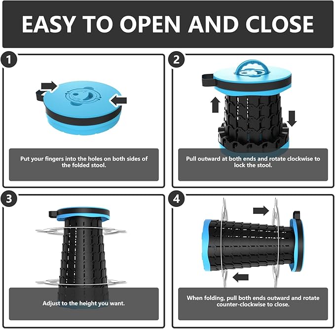 Upgraded Collapsible Stool with Max Load Capacity 330lbs Portable Telescoping & Folding Design Retractable Seat for Camping, Gardening, Fishing & Outdoor Adventures (Blue)