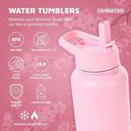 40 Oz Water Bottle with Strap Stainless Steel Sports Water Bottle with 3 Lids (Straw, Chug and Flip Lid) Insulated Leak Proof Metal Jug for Men & Women - Pink (Solid)