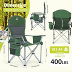 Nice C Camping Chair, Portable Chair, Lawn Chairs, Outdoor Chairs, with Armrest, Cooler Bag, Cup Holder, Side Pocket, for Camping, Traveling, Picnic (Green&Grey 2-Pack)