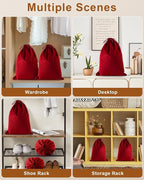 FantasyLife Shoe Bags for Travel, Washable Dust Bags for Storage & Packing, Flannel Shoe Pouch with Drawstring Closure for Purses, Handbags, Shoes & Toys (2, Rio Red, 17.3"x12.6")