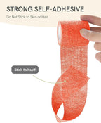 FriCARE Self Adhesive Bandage Wrap, Medical Tape in First Aid Kit, Cohesive Bandages for Wounds Sport Vet, FSA/HSA Eligible, 2 Inches X 5 Yards 6 Rolls, Fluorescent Orange