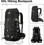 60L Waterproof Backpacking Hiking Backpack with Rain Cover for Men, Large Camping Backpack, Black
