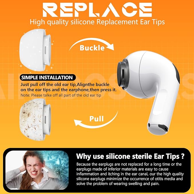 4 Pairs Replacement Ear Tips for AirPods Pro 2nd/1st Generation with Portable Storage Box & Cleaner Pen,Noise Reduction Holewith & Built-in dust Guard Screen,Silicone EarTips(White-L/Size)