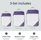 Compression Packing Cubes 3 Set, Compressible Space-Saving Packing Cubes for Travel - Compression Bags, Luggage Organizer, Travel Essentials for Women, Purple