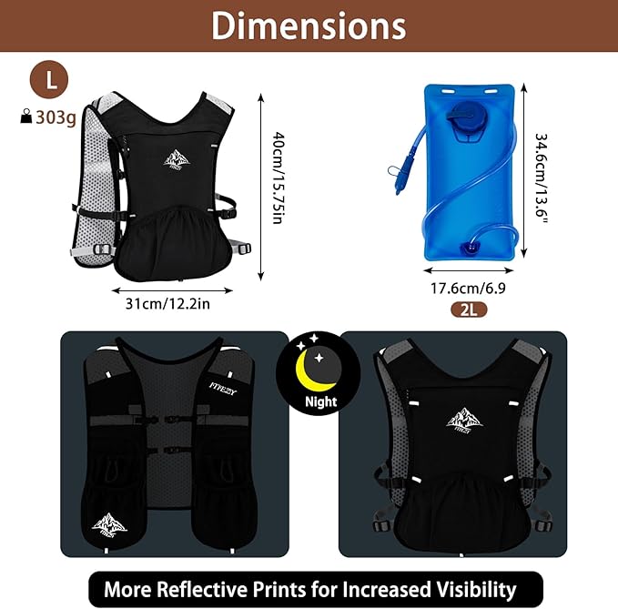 Running Hydration Vest for Women Men - Waterproof Running Water Backpack Hydration Pack with 12 Pockets, Lightweight Water Vest for Hiking Trail Cycling Marathon Race