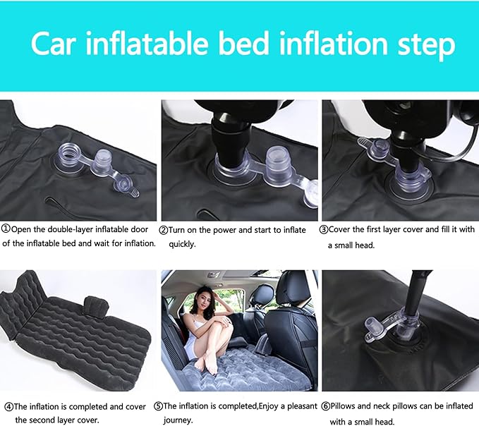 Inflatable Car Air Mattress Back Seat Bed with Air Pump,Portable Thickened Car Travel Camping Sleeping Air Mattress Blow Up Bed for Car Universal SUV