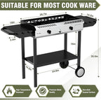 BESTFIRE 2 Burner Propane Gas Stove Outdoor Cooking Station – 150,000 BTU Double Cast Iron Burner with Auto Ignition, Regulator, Side Shelves & Wheels – Portable No-Windshield Design for Camping