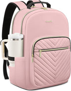 LOVEVOOK Laptop Backpack for Women with Giant Tumbler Holder 18.4 inch,Designer Travel Backpack Laptop Bag College Backpack,Quilted Work Nurse Teacher Backpack Purse Computer Bag Casual Daypack, Pink