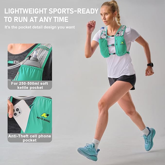 N NEVO RHINO Running Hydration Vest for Women 1.5L Water Bladder Backpack 5L Small -Lightweight Breathable Hydration Vest for Hiking Trail Running Cycling Marathon for Women