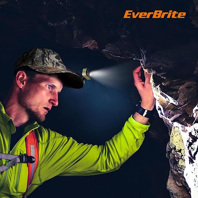 EverBrite Rechargeable LED Headlamp, Only 1.59 OZ Ultra-Light with Hat Clip, IP67 Waterproof, White/Red/Green Light, 7 Modes for Camping, Running and Backpacking-Green