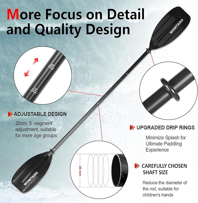 Kayak Paddles for Kid with Aluminum Shaft and PP Blade, Floating Kayaking Oars for Youth and Junior, Adjustable 163-183cm/64-72 Inches