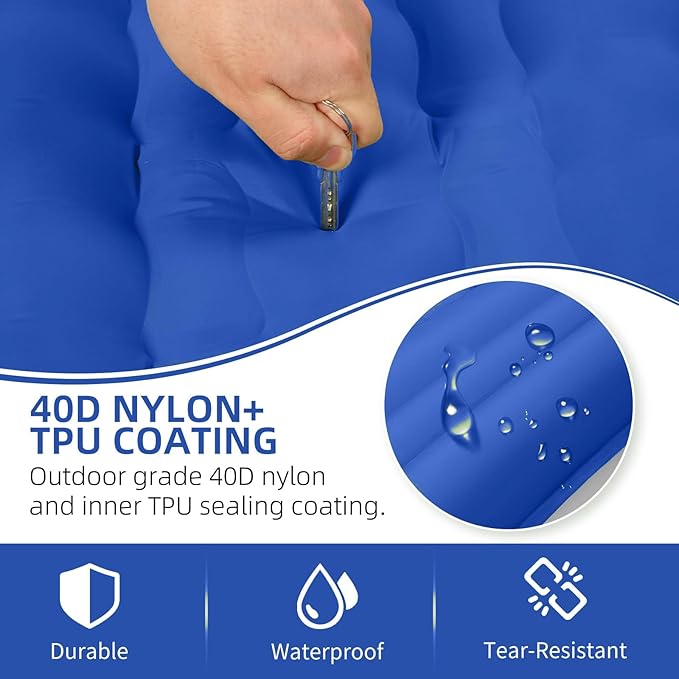 Double Sleeping Pad Camping, Self Inflating 6'' Extra-Thick 2 Person Pillow Built-in Foot Pump Waterproof Inflatable Sleeping Mat Backpacking, Tent, Hiking, Portable Camping Pad