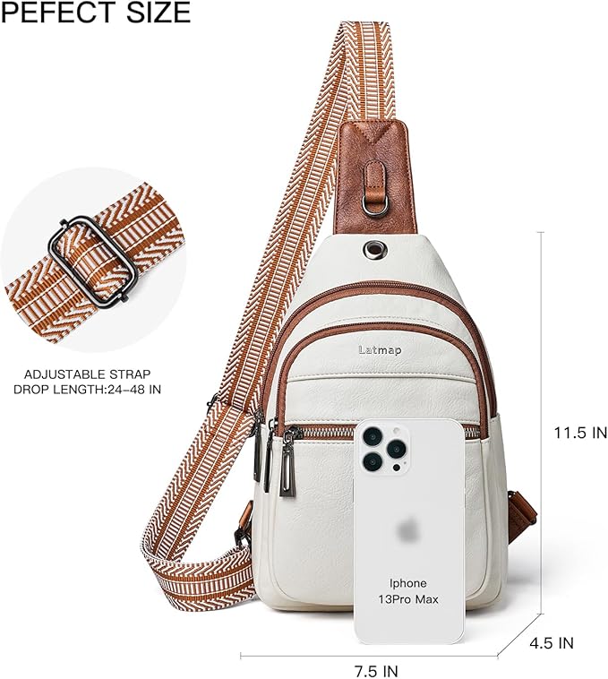 7L Sling Bag For Women Faux Leather Anti Theft Small Casual Daypack Backpack Fanny Pack Crossbody Chest Bags Purse Waterproof Beige Brown