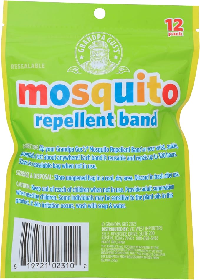 Grandpa Gus's Natural Mosquito Repellent Bracelets for Family, 300 Hours Protection, DEET-Free, Summer Outdoor Beach Camping Essentials, Regular Assorted Colors, 12 Bands