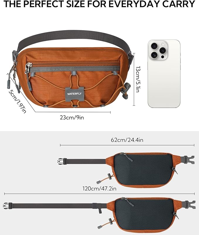 WATERFLY Lightweight Small Fanny Pack: 1.5L Mini Slim Crossbody Waist Belt Hip Bag with RFID Blocking, Anti-Theft & Water Resistant Pouch for Women Men Travel Hiking Running Walking EDC
