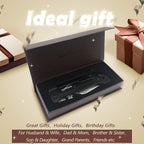 ALBATROSS 6-in-1 Modern Damascus Steel Folding Pocket Knives with LED Light,Seatbelt Cutter,Glass Breaker,Magnesium Fire Starter,Bottle Opener;Multi-Function Emergency Tool(Black-DA)