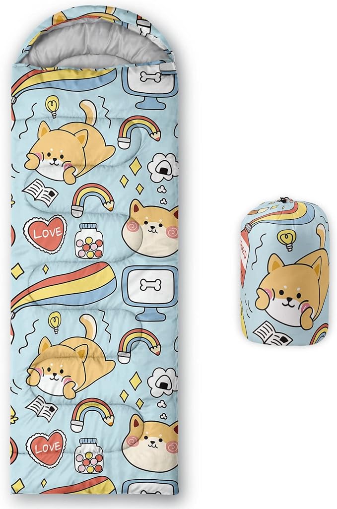 Kids Sleeping Bag for Boys Girls,Rocket Moon Print-Lightweight Warm Portable Outdoor Indoor-Waterproof Cold Weather Resistant Sleeping Bag for Camping Hiking