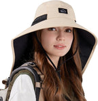 Rosoz Outdoor Sun Hat for Men Women, UPF50+ Protection Safari Cap Wide Brim Mesh Fishing Hat with Neck Flap Beach Garden