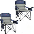 2 Pack Oversized Folding Camping Chair, Heavy Duty Support 500LBS Outdoor Chair with Cup Holder Storage and Cooler Pouch, Collapsible Padded Arm Chair for Sports Garden Beach Fishing, Blue