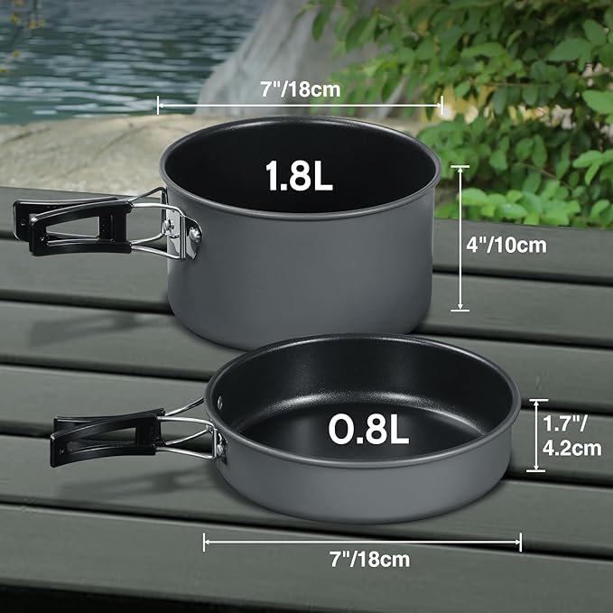 REDCAMP 6/10/11/12/14/15/19 PCS Camping Cookware Mess Kit Camping Gear Campfire Utensils Lightweight Stackable Pot Pan Bowls Soup Spoon with Storage Bag for Camping, Backpacking, Outdoor Cooking