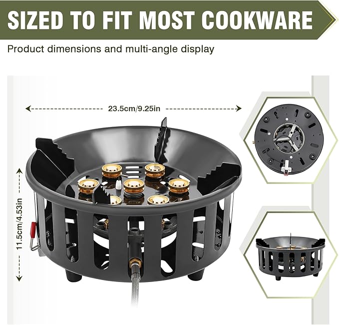 Bestfire Propane Burner, 72,000 BTU Single Burner Gas Stove for Outdoor Cooking, Windproof Camping Stove with Piezo Ignition, Extended Hose & 3 Adapters, Portable with Carrying Bag