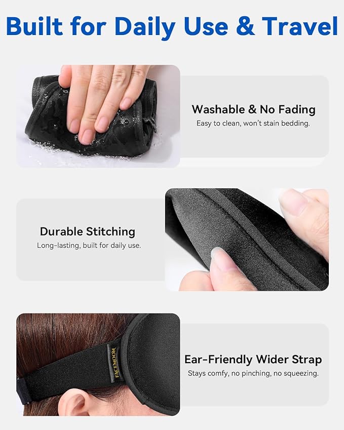 Weighted Blackout Sleep Mask for Men, 3D Contoured Zero Eye Pressure, Lash-Friendly Deep Eye Cups, Adjustable Slide Buckle Strap, Office Nap & Business Travel Essential, Relaxation Gift for Him(Black)