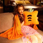 Fruit Throw Blanket and Pillow Set, Travel Blanket Compact Convenient Bed Throw Pillows with Airplane and Car Suitable for Office Nap Time (C, 67in x 39in)