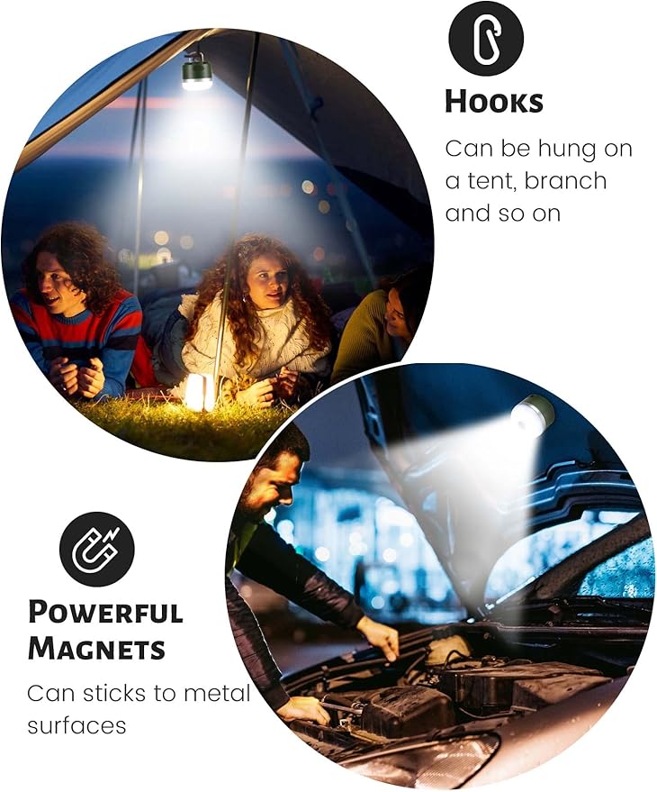 Camping Lantern Rechargeable, 600LM Led Camping Light, 5 Light Modes Waterproof Portable Light with Magnetic Base for Power Outages, Hurricane Emergency, Outdoor, Hiking, Home and Car (Green)