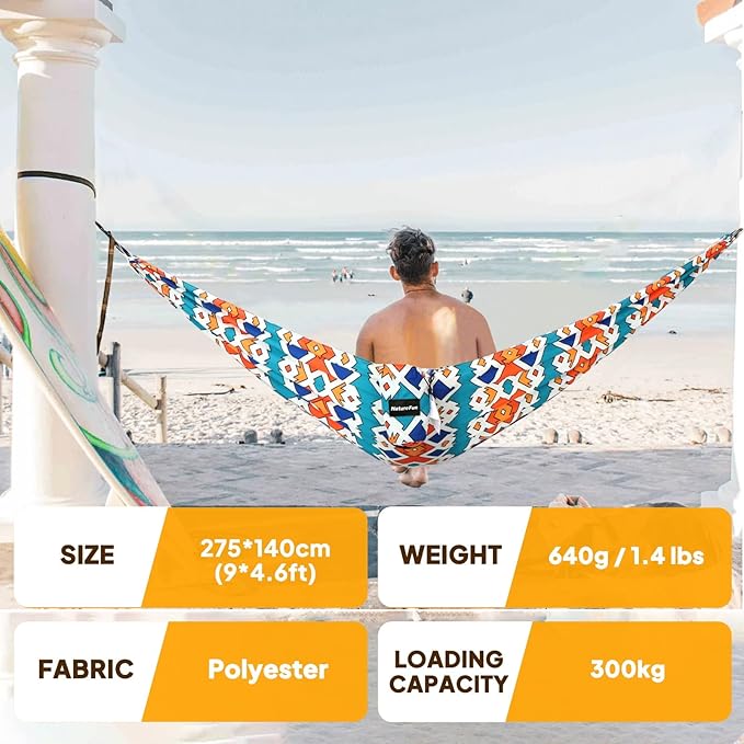 NATUREFUN Ultra-Light Travel Camping Hammock | 300kg Load Capacity,Breathable,Quick-Drying | 2 x Premium Carabiners,2 x Nylon Slings Included | Outdoor Indoor Garden