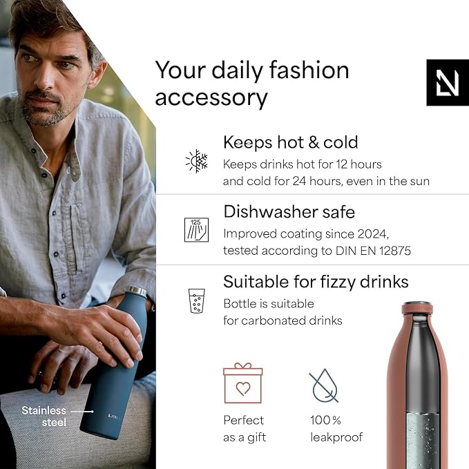 LARS NYSØM Stainless Steel Insulated XL Water Bottle 12 oz 17 oz 25 oz 34 oz 51 oz | Insulated Thermo Flask for Hot and Cold Beverages | Leakproof Drinking Bottle (Brick Red, XL 50.7 oz)