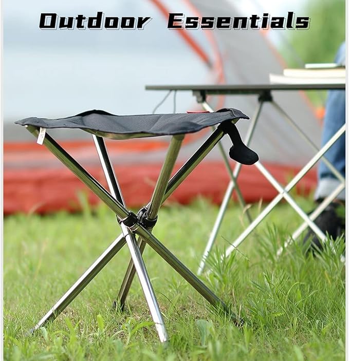 Ultra-Lightweight Stainless Steel Folding Camping Stool - Compact Portable Backpacking Stool with Carry Bag Supports 240 lbs 12.6” Folded Size for Hiking Travel Outdoor Events