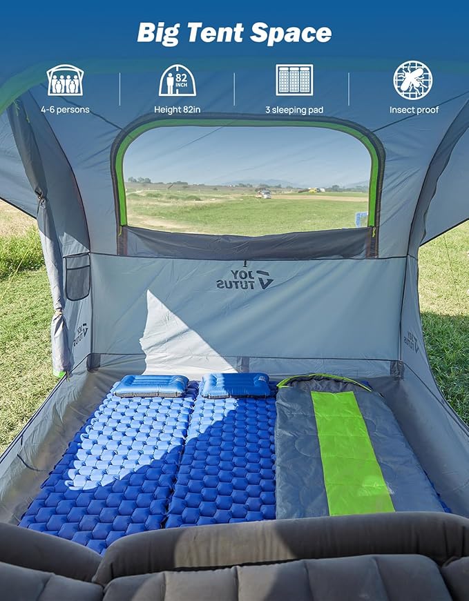 JOYTUTUS SUV Tent for Camping with Rainfly, Double Door Design Car Tent with Aluminum Poles, SUV Tailgate Tent with Waterproof PU2000mm Double Layer for 4-8 Person, Green