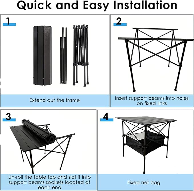 LEADALLWAY Folding Camping Table with Large Storage and Carrying Bags,28x28x28inchs